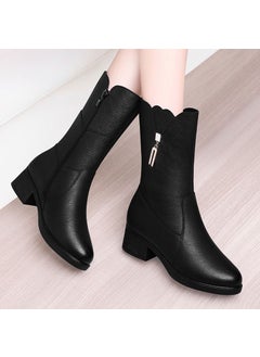 Buy 2023 Womens Mid-Calf Boots Autumn Winter Warm Martin BootsBlack with cotton Black with cotton in UAE