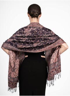 Buy Achillea Soft Silky Reversible Paisley Pashmina Shawl Wrap Scarf w/Fringes (Dark Navy Rust) in UAE