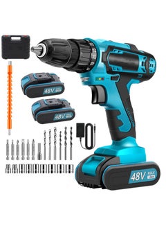 Buy Cordless Drill Set 48V Electric Drill with Drill/Screwdriver Bits 2 Variable Speeds 25+1 Torque Setting Battery Power Drilling Driver for Plastic Wood Metal Screws in Saudi Arabia