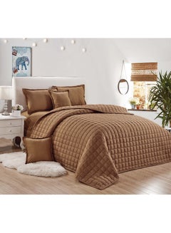 Buy Sleep Night Compressed Comforter Set Solid Color 4 Pieces, Single Size 160 X 210Cm, Reversible Bedding Set for All Seasons, Double Side Quilt Stitching, Brown in Saudi Arabia