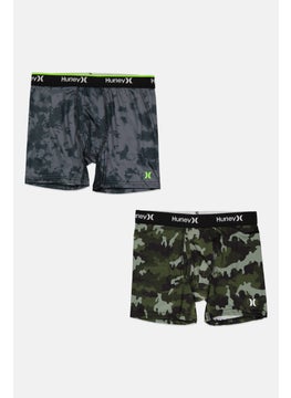 اشتري Kids Boy 2 Pack Brand Logo Boxer Briefs, Olive/Grey في الامارات