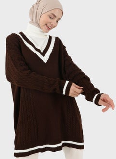 Buy V-Neck Striped Sweater in UAE
