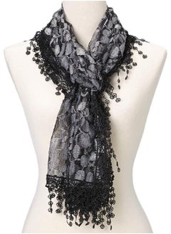 اشتري Cindy and Wendy Lightweight Soft Leaf Lace Fringes Scarf shawl wrap for Women,Black Grey,One Size في الامارات