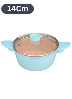 Buy Non-Stick Ceramic Pot with Glass Lid and Steam Vent 14Cm- Light Blue in Egypt