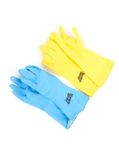 Buy Multi-Purpose Vanilla Scented Natural Latex Gloves Yellow/Blue 2 Pair in UAE