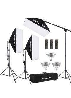 Buy Photography Lighting Kit  2800-5700K 85W Bi-color Temperature Bulb With Remote High-Quality LED Light  Light Stand Boom Arm Softbox  (Set Of 3) in Saudi Arabia