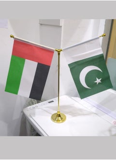 Buy Desktop Flag Holder Desk Small Flag Stand Base Y Shape Double Mini UAE - Pakistan Flags Pole Office School Conference Table Decoration Gold in UAE