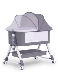 Buy 3 in 1 Portable Baby Crib Bassinets Rocking Cradle Bed Easy Folding Bedside Sleeper Crib with Memory Cotton Mattress and Storage Basket and Mosquito Net - Grey in Saudi Arabia