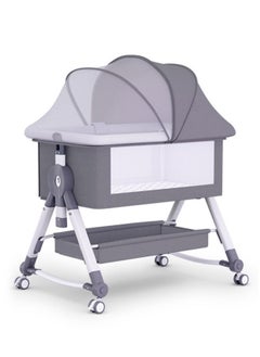 اشتري 3 in 1 Portable Baby Crib Bassinets Rocking Cradle Bed Easy Folding Bedside Sleeper Crib with Memory Cotton Mattress and Storage Basket and Mosquito Net - Grey في السعودية