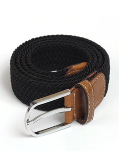 اشتري 105-110cm Elastic Braided belt Needle Buckle Elastic Belt Casual Canvas Black في الامارات