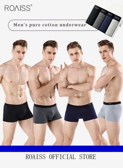 اشتري 4 Pack Set Men's 95% Cotton Boxers Shorts Briefs Breathable Soft Underpants Summer High Elastic Classic Teenager Underwear في السعودية