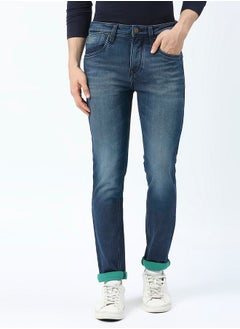 Buy Mid Rise Faded Jeans with Button Closure in Saudi Arabia