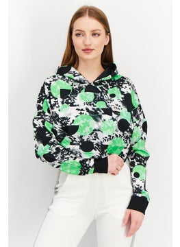 اشتري Women Sportswear Fit  Hooded Neck Abstract Printed Sweatshirt, Green Combo في الامارات