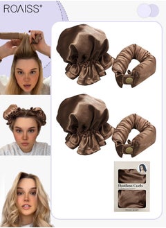 اشتري 4 Pcs New Satin Heatless Hair Curler, Hair Rollers for Heatless Curls with Hair Caps, Soft Curling Rod Headband for Long Hair, Curling Set for Sleep in Overnight (Brown) في الامارات