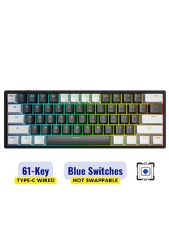 Buy Mechanical Keyboard 61 Keys PBT Translucent Dual-Color Injection Keycaps RGB Backlight Detachable Type-C 60% Wired Gaming Keyboard White/Black - Blue Switch in UAE
