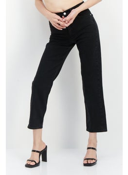 Buy Women Slim Fit High Rise Straight Leg No Stretch Jeans, Black in Saudi Arabia