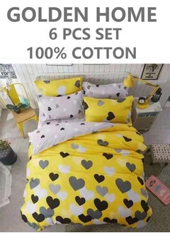 Buy 6-Piece Printed Combination King Size Duvet Cover Set  Includes 1xFitted Bedsheet 200x200+30cm, 1xDuvet Cover 220x240 cm, 2xPillowcase 55x80cm, 2xCushion Case 45x70cm Cotton in UAE