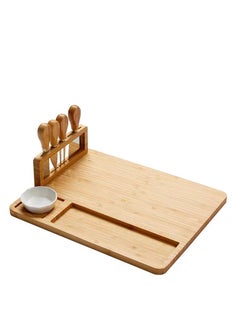 اشتري Bamboo Cheese Board and 4 Stainless Steel Knife Set في الامارات