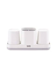 Buy Toothbrush Holder Toothbrush Storage Box Toothbrush Holder Set 3 Toothbrush Slots and 2 Bathroom Cups, Household Tooth Cup Without Punching Holes Washroom Bathroom Desktop Toothbrush Holder in Saudi Arabia