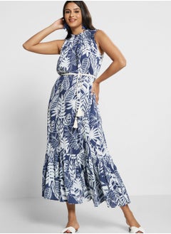 Buy Belted Tiered Floral Print Dress in UAE