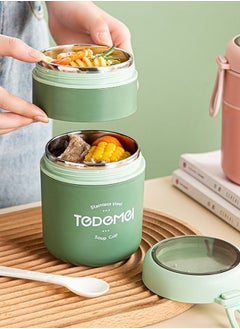 Buy Japanese Style 304 Stainless Steel Double Layer Breakfast Cup Soup Storage Container Lunch Box for Work School Green in UAE