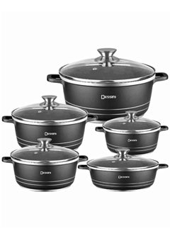 Buy 10-Piece Cookware Set Black 1 x Casserole (20), Casserole (24), Casserole (28), Casserole (32), Shallow Casserole (28)cm Black in UAE