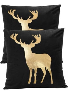 اشتري Decorative Set Of 2 Cushion Pillows Black & Gold Nordic Deer Pillow Included 45X45 Cm Square Throw Pillow Pillows Included في السعودية