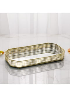 اشتري Elizabeth Rectangular Metal Serving Tray for Tea Fruit Towel Organizer Decorative Storage Tray Gold 43X28X5CM في الامارات