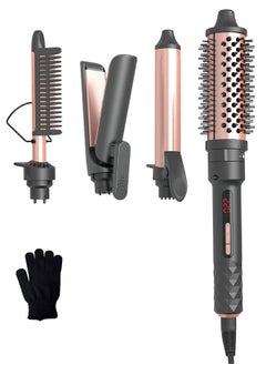 اشتري 4 IN 1 Curling Iron Set, Curling Wand Set with Hair Straightener and 3 Interchangeable Ceramic Thermal Brush (32-38mm), 10s Fast Instant Heat Up Hair Curling Iron Can Straight and Curly (120°C-220°C) في الامارات