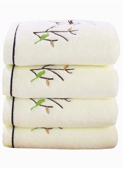 Buy Face Towels SYOSI Bird And Tree Pattern Cotton Highly Absorbent Soft Luxury Towel For Bathroom Milky White 4 Pieces in Saudi Arabia