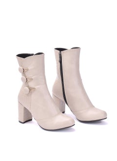 Buy Lifestylesh R-3 Zayer Ornament Leather Heeled Boots Stylish - Beige in Egypt