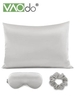 Buy 4PCS Pillowcase for Hair and Skin Vegan Silk Pillowcase Set 2 Satin Pillowcases 1 Eye Mask 1 Scrunchie-Luxury Sleep Set Leopard Grey in Saudi Arabia