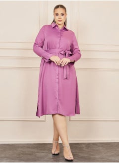 Buy Plus Satin Self Tie Up Shirt Midi Dress in Saudi Arabia