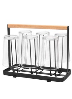Buy Cup Drying Rack Stand 6 Cup Metal Drainer Holder Rack Non Slip Mugs Cups Organizer With Wood Handle Countertop Drainer For Kitchen in UAE