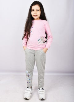 Buy Girl's two-piece set, multi-size, pink-gray in Saudi Arabia