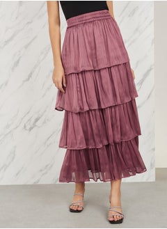 Buy Lurex Striped Layer Tiered Maxi Skirt in Saudi Arabia