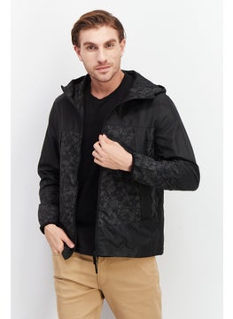 Buy Men Camouflage Long Sleeve Hooded Windbreaker Jacket, Black in UAE