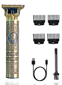Buy Sprinters - Men Hair Clipper Zero Gapped 6 in 1 Professional Cordless Metal Body Trimmer | Haircut USB Charging Beard Trimmer Wireless Rechargeable Gold Colour Vintage Design (Men Design, Gold) in UAE