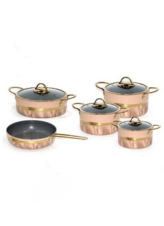 Buy Perfectly designed aluminum cookware pots and pans set of 9 pieces, cream/gold in Saudi Arabia