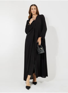 Buy Crinkle Textured V Neck Abaya in Saudi Arabia