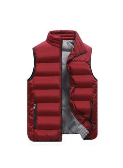 Buy Mens waistcoat autumn and winter padded warm down cotton clothes waistcoat mens Korean tide leisure large size a generation of hair Wine Red in UAE