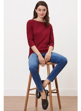 اشتري Women Slim Fit Plain Long Sleeves Top, Maroon في الامارات