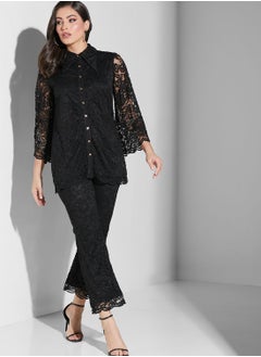 Buy Flute Sleeve Lace Detail Shirt & Pants Set in UAE