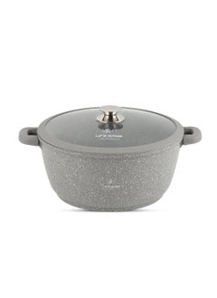 اشتري 28cm (6.9 Liter)  Cooking Pot - Multi Layer Non Stick Granite Stock Pot 100% PFOA Free - Soup Pot with Glass Lid With Silicone Rim - Detachable Silicone Handles - oven safe (Grey) في الامارات