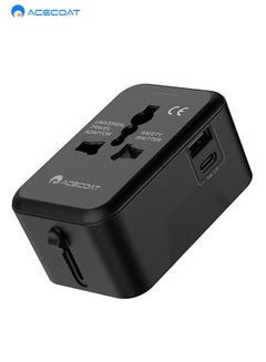 5-in-1 Universal Travel Adapter – 2 USB-A + 2 USB-C, 3.5A Fast Charging, Worldwide Plug For USA/UK/EU/AUS, Auto-Reset Fuse, Black