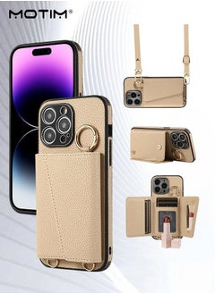 Buy Phone Case Crossbody for iPhone 15 Pro/15 Pro Max Wallet Case with Strap Card Slots and Makeup Mirror Premium Leather Shockproof Cover for Women in UAE