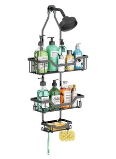 Buy Shower Caddy Over Shower Head, 3 Tier Rustproof Aluminum Hanging Shower Organizer with 10 Hooks & Soap Holder, Large Capacity Shower Rack over the Shower Head for Bathroom Shower Room, Black in UAE