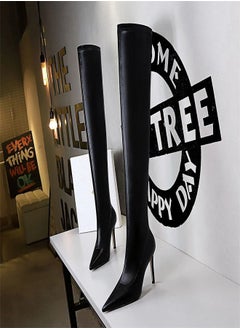 اشتري Plush Pointed Knee-Length Boots 8.5CM Black في السعودية