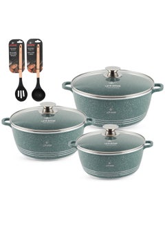 Buy Cookware Set 8 pieces - Pots set Induction Bottom, Granite Non Stick Coating 100% PFOA FREE, Die Cast Cooking Set include Casseroles And Kitchen Utensils in UAE