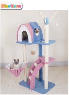 Buy Fashionable and good quality cat bed, cat tree, cat jumping platform with stairs and toys, multi-layer cat climbing column 60*48*102cm in UAE